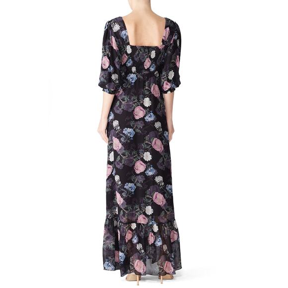 Nicholas Black Floral Silk Square Neck Smocked Maxi Dress Size 0 - Picture 2 of 15